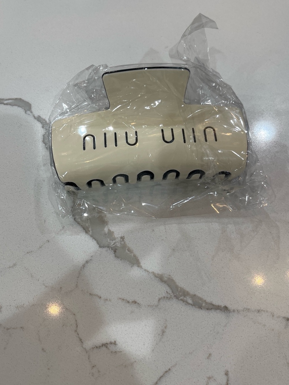 Cream Hair Claw Clip with Black Trim